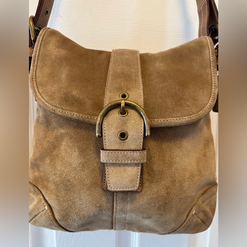 Coach Suede SOHO Crossbody Shoulder Bag in Tan Brown
